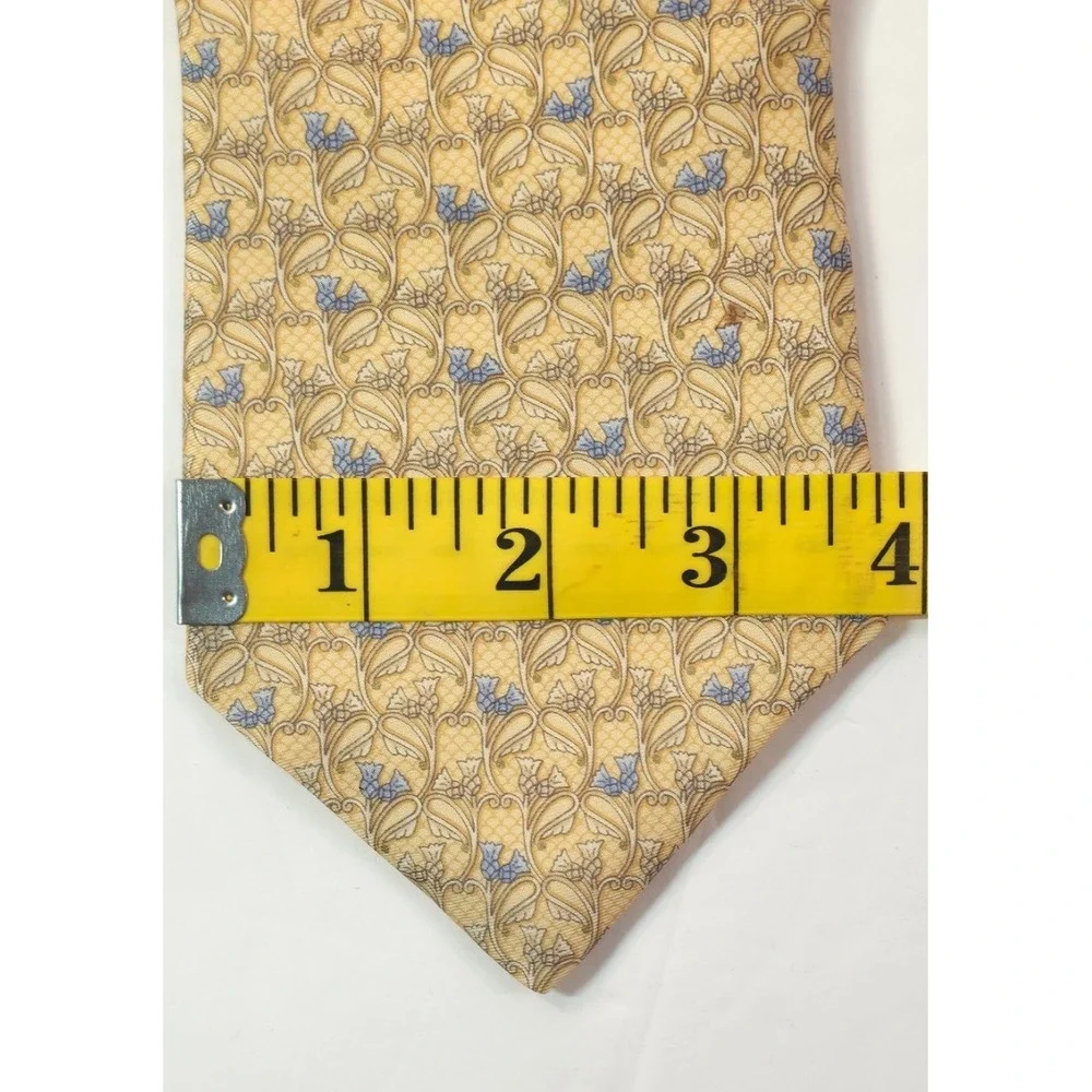 Old River Silk Tie Medieval Floral Pale Lemon Blue Made‎ France 60.2